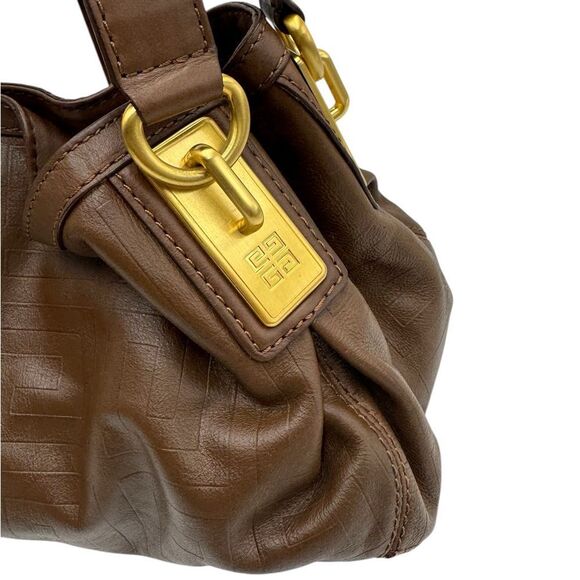 Auth Givenchy Brown Embossed Leather Small Shoulder Bag Hobo - Picture 4 of 16